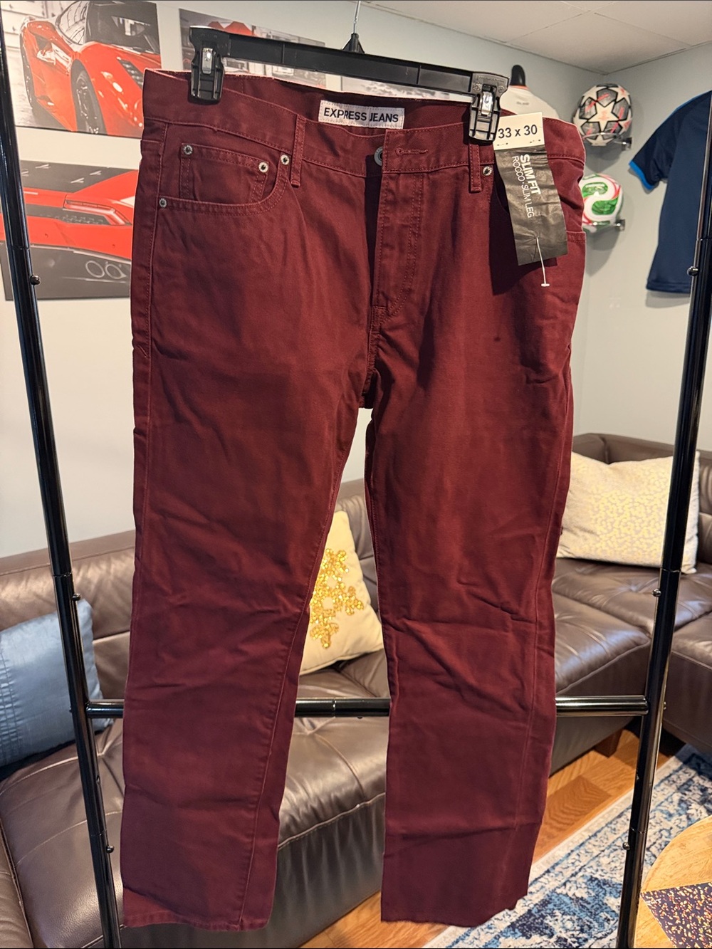 Express Men's Burgundy Slim Straight Jeans